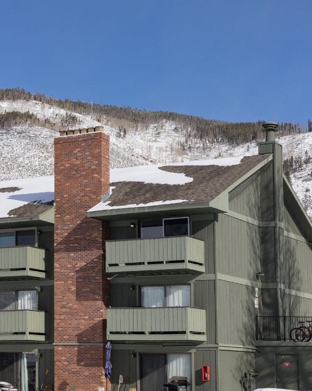 view of snow covered building