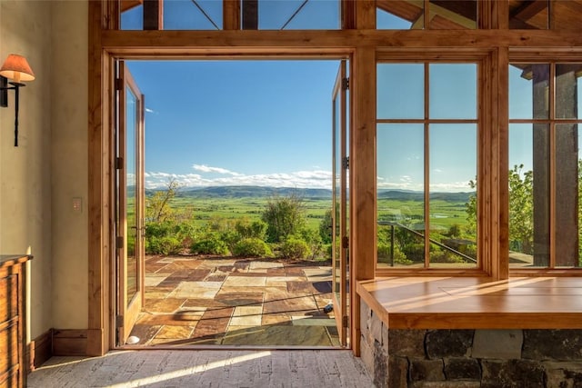 doorway featuring a mountain view