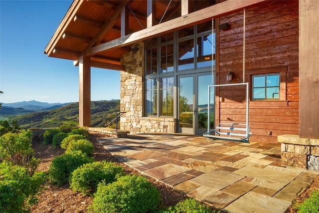 view of patio featuring a mountain view