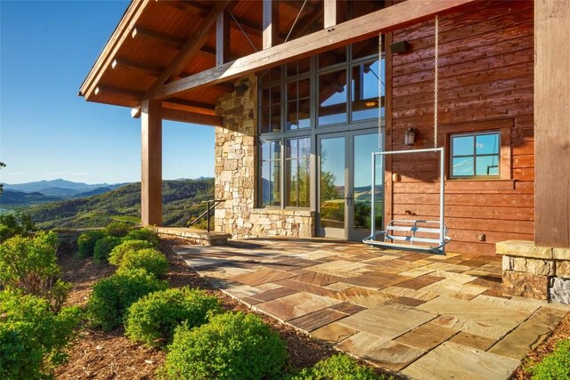 view of patio featuring a mountain view