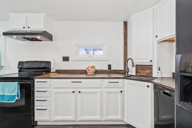 kitchen with white cabinets, sink, and black appliances