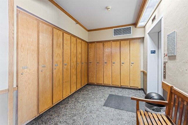 corridor featuring ornamental molding