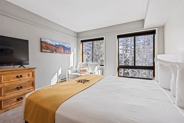 bedroom featuring carpet floors and baseboard heating