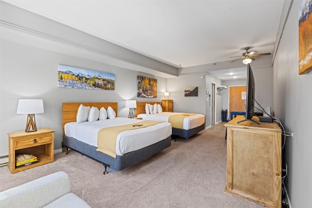 bedroom featuring carpet flooring and ceiling fan