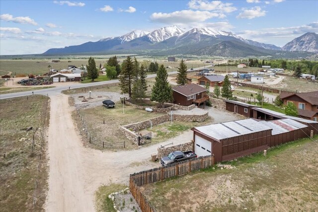 birds eye view of property with a mountain view