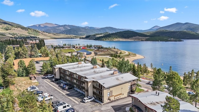 aerial view with a water and mountain view