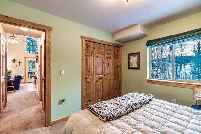 carpeted bedroom with a closet