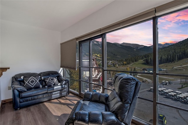 interior space with a mountain view and a healthy amount of sunlight