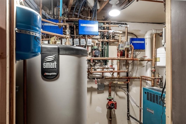 utility room with water heater