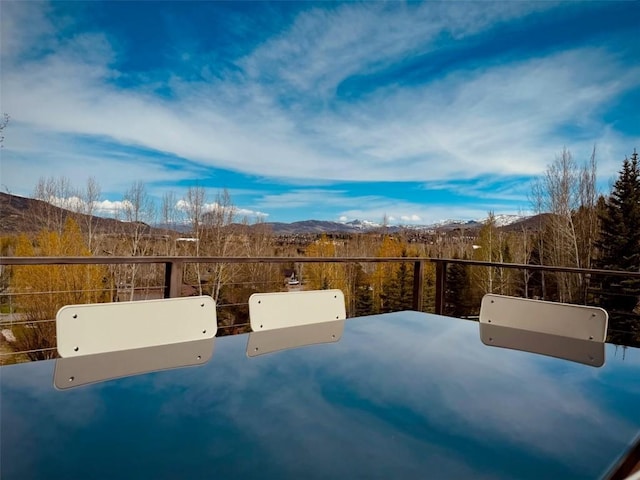 view of patio featuring a mountain view