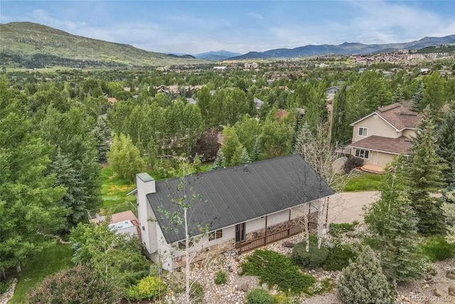 drone / aerial view with a mountain view