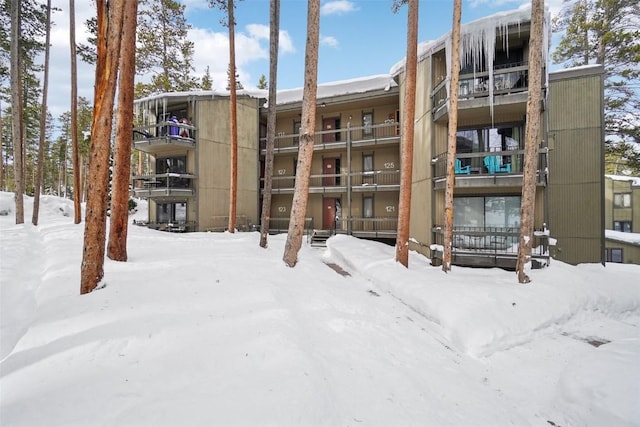 view of snow covered building