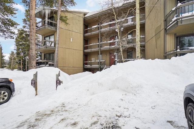 view of snow covered building