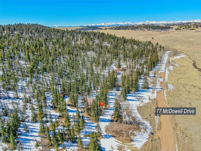 drone / aerial view featuring a mountain view