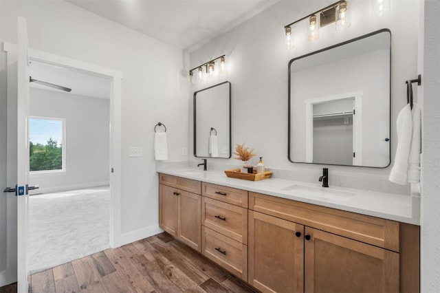 bathroom with vanity and wood-type flooring