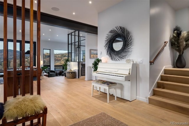 interior space with light hardwood / wood-style flooring