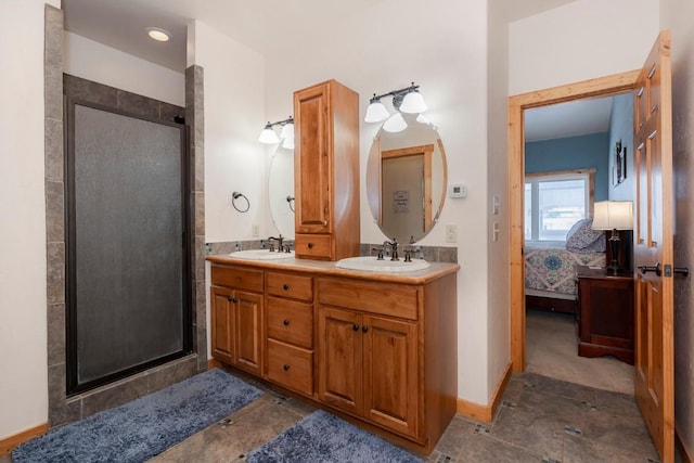 bathroom with vanity and walk in shower