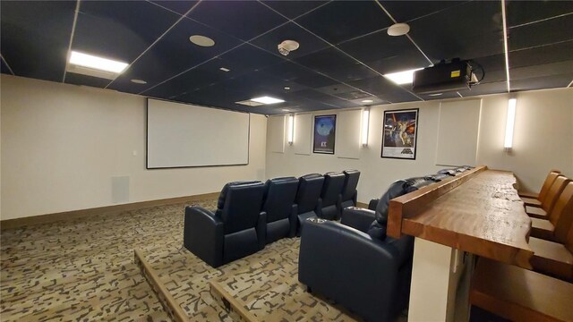 home theater featuring carpet