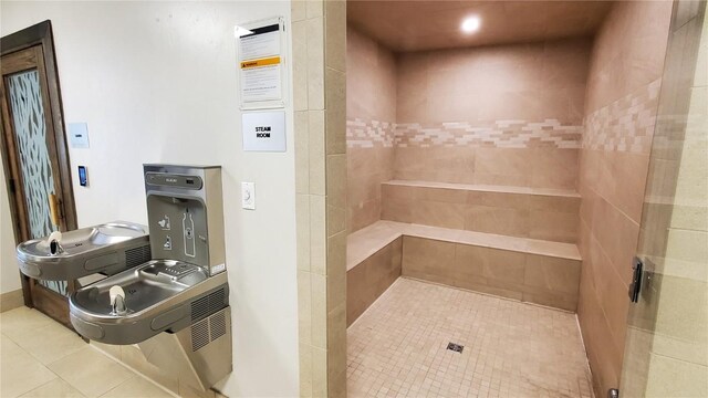 bathroom with tile patterned floors