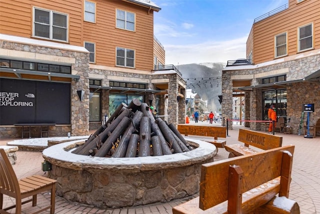 view of snow covered patio