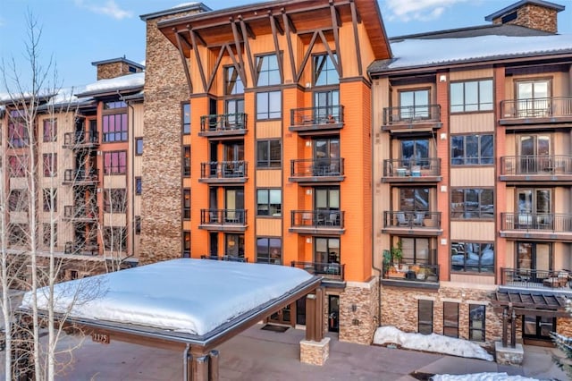 view of snow covered building