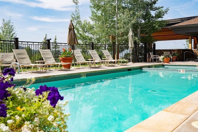 view of pool featuring a patio