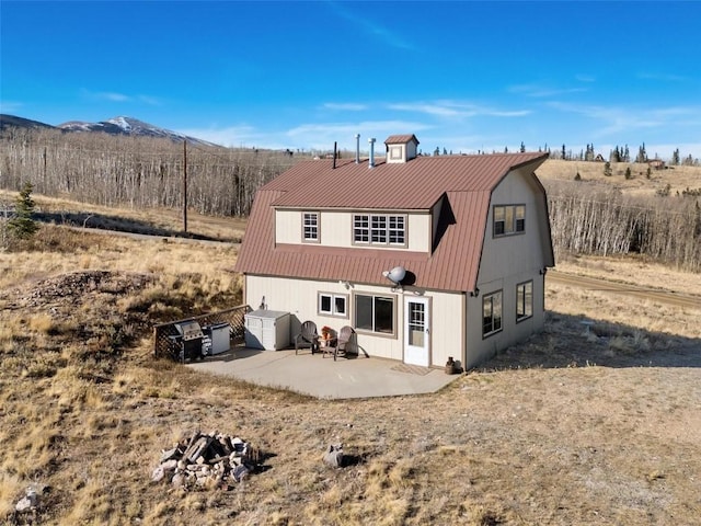 back of property with a patio area and a mountain view