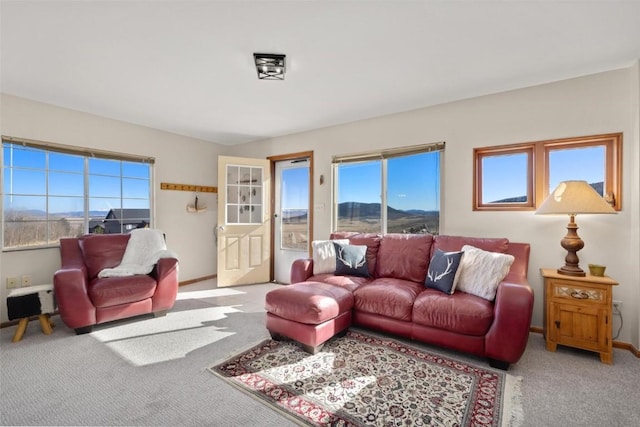 living room featuring light colored carpet