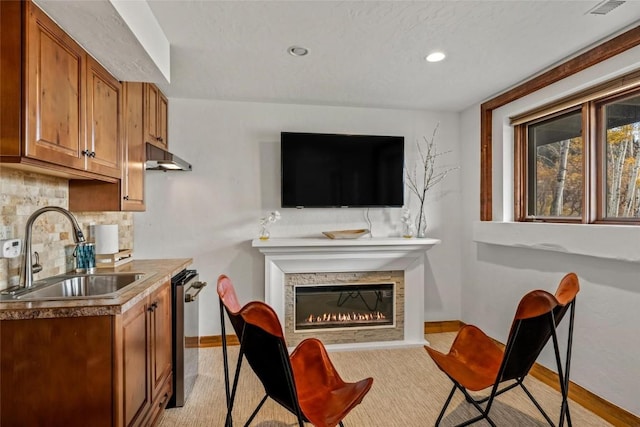 kitchen with stainless steel dishwasher, decorative backsplash, and sink