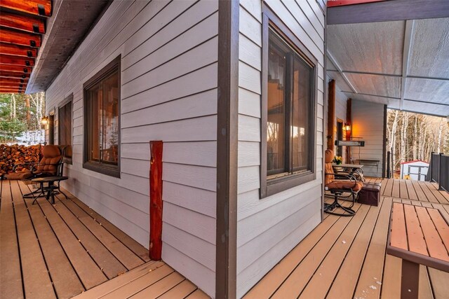 wooden deck with covered porch