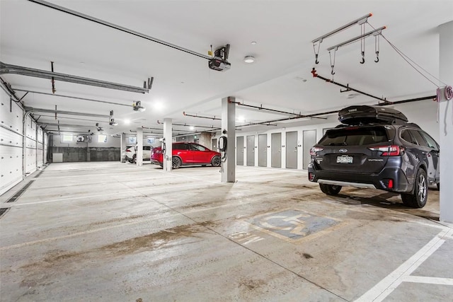 garage with a garage door opener