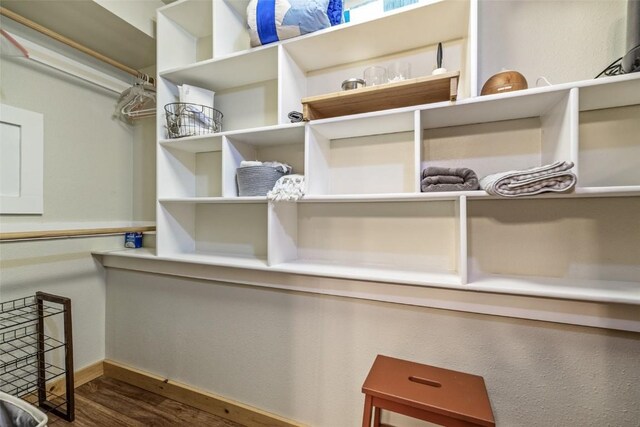 walk in closet featuring dark wood-style flooring