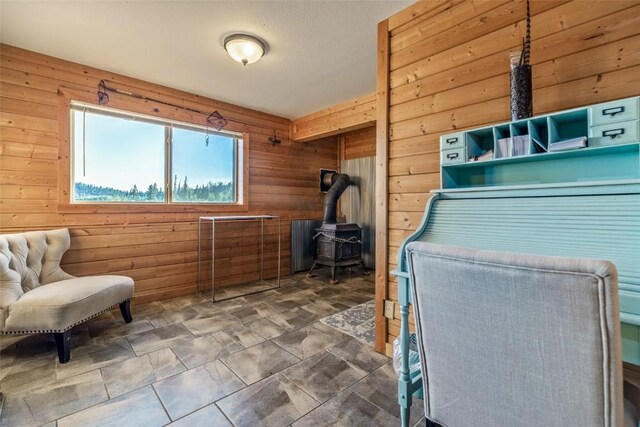 bedroom with wooden walls