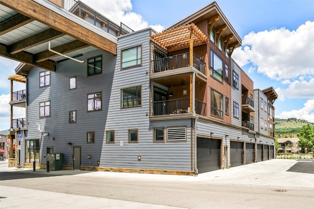 view of building exterior featuring a garage