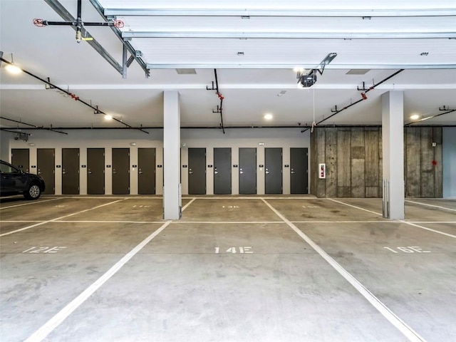 garage with a garage door opener