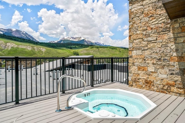 deck with a mountain view