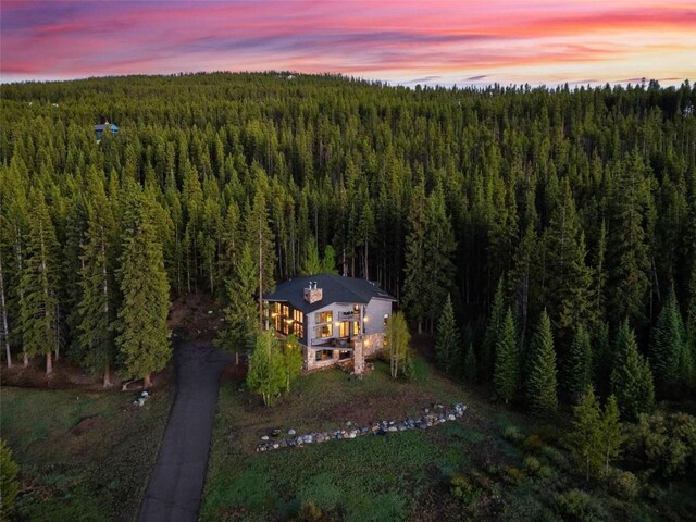 view of aerial view at dusk