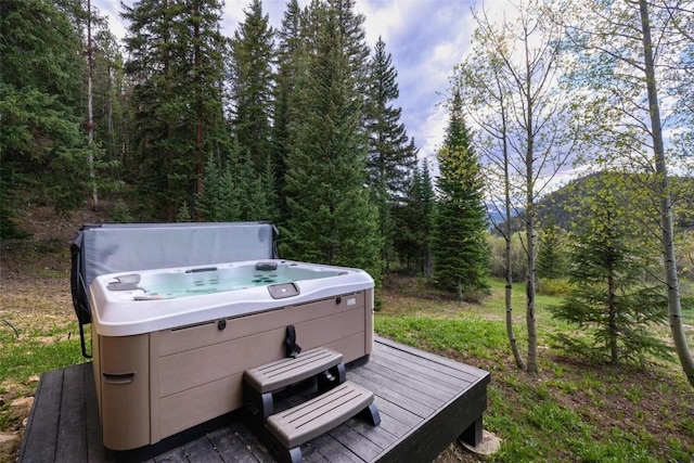 view of patio with a hot tub