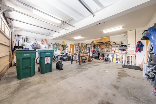 garage featuring a workshop area