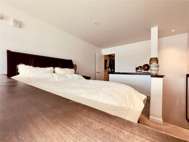 bedroom with a spacious closet and wood-type flooring