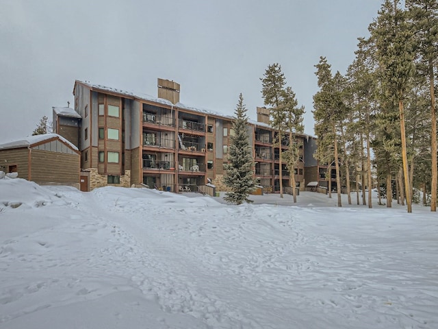 view of snow covered property