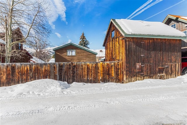 view of snow covered exterior