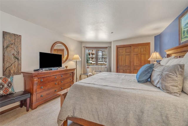 bedroom featuring carpet and a closet