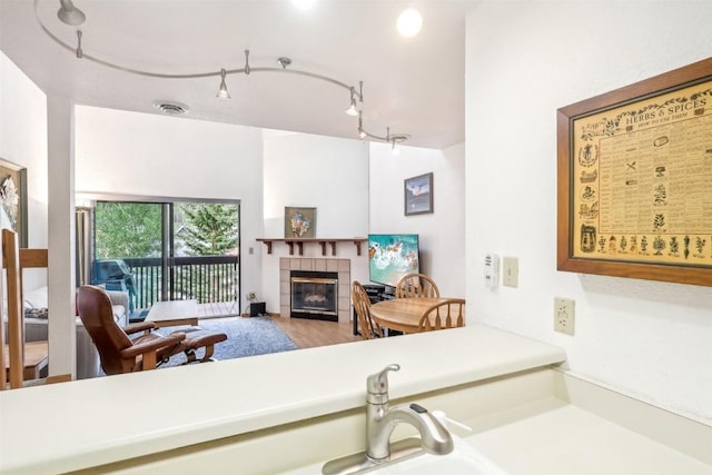 bathroom featuring a fireplace