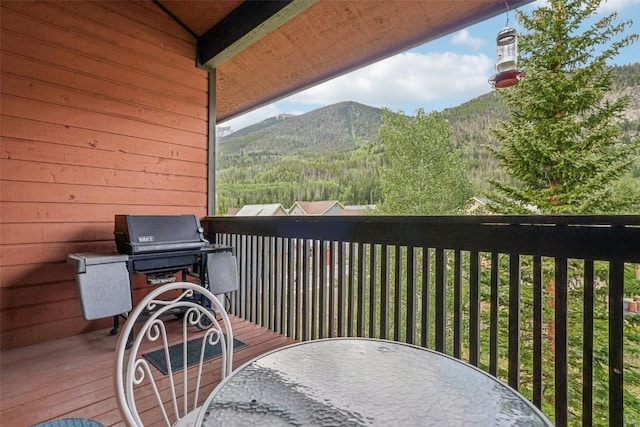 deck with a mountain view