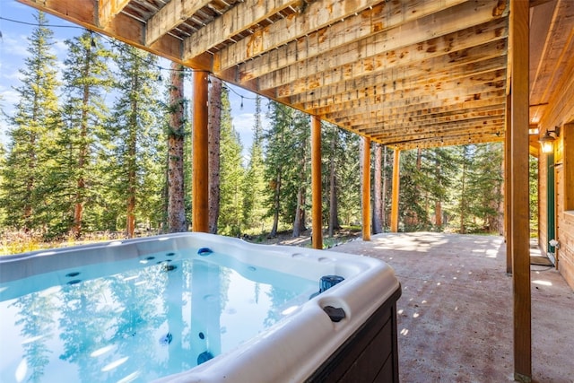 view of patio featuring a hot tub