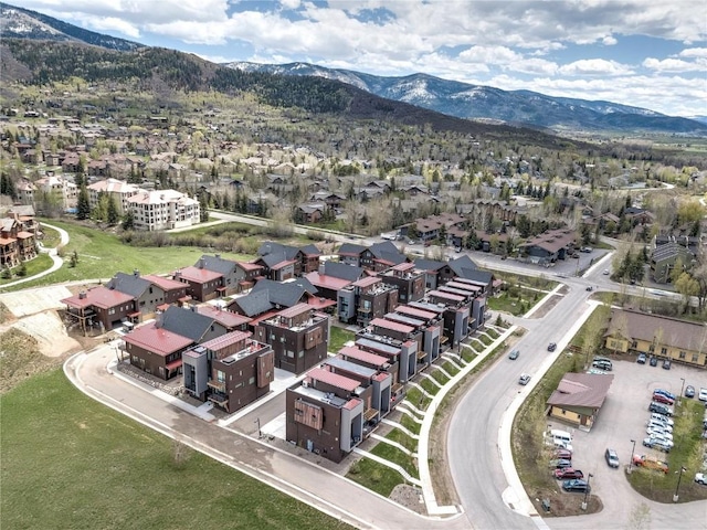 bird's eye view with a mountain view