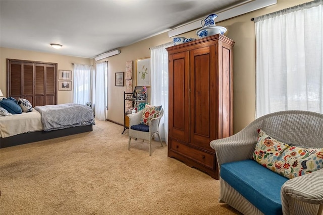 bedroom with light carpet