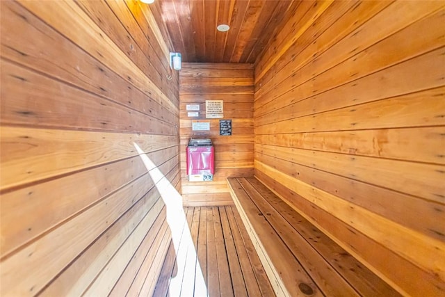 view of sauna featuring wood-type flooring