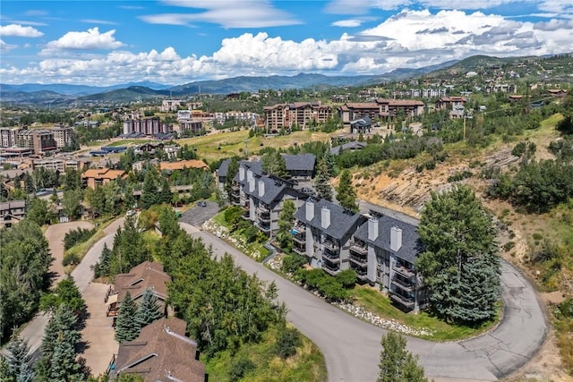 birds eye view of property featuring a mountain view